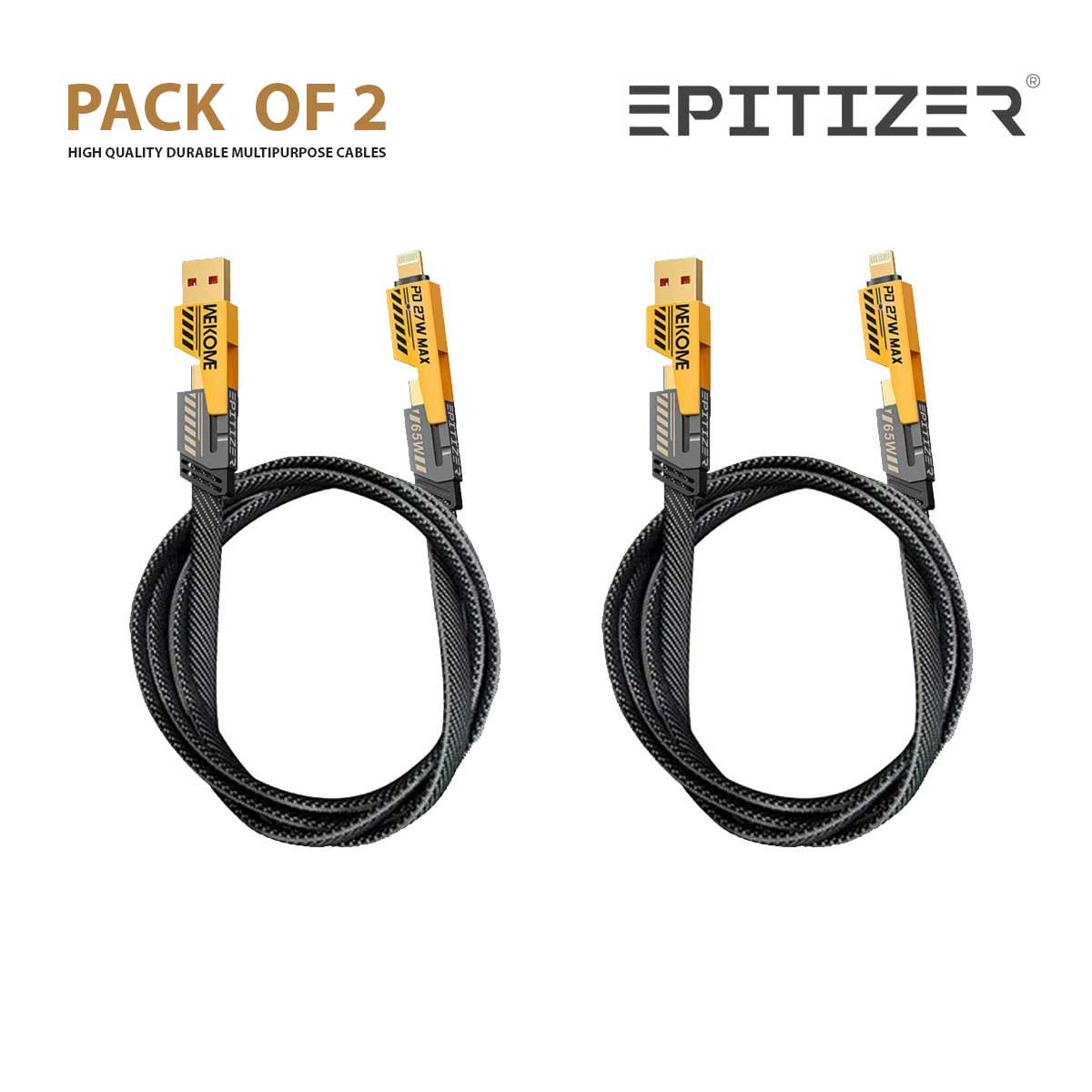 WEKOME 65W 480 Mbps Super Fast Charging Cable | 4 in 1 design USB A / Type C to Lightening / Type C | WDC-25 1.2m Tangle Free Cable