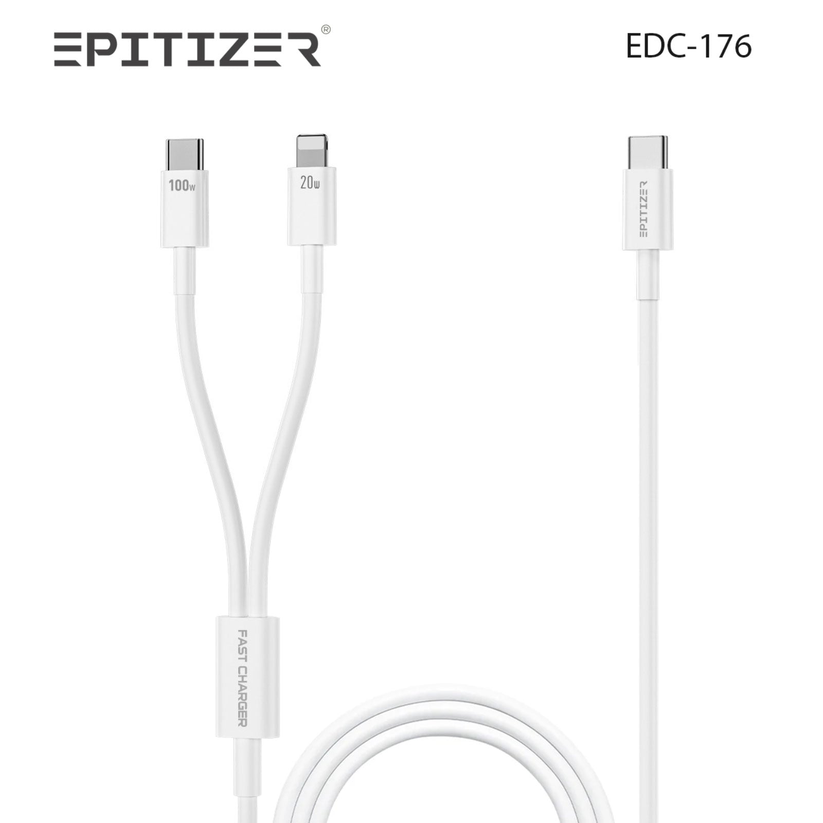 EPITIZER 2-in-1 USB-C to USB-C & USB-C to Lightning Cable, 1.2M, Fast Charging 100W/20W, Data Transfer 480Mbps, Durable PVC with Reinforced Joints, Ideal for Apple CarPlay and Android Auto