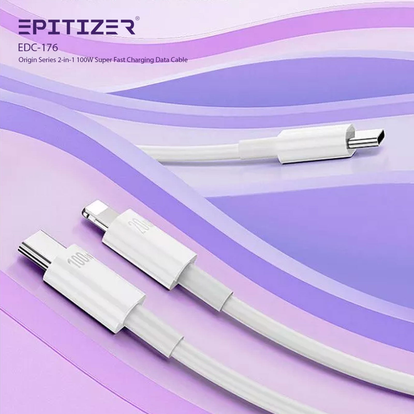 EPITIZER 2-in-1 USB-C to USB-C & USB-C to Lightning Cable, 1.2M, Fast Charging 100W/20W, Data Transfer 480Mbps, Durable PVC with Reinforced Joints, Ideal for Apple CarPlay and Android Auto