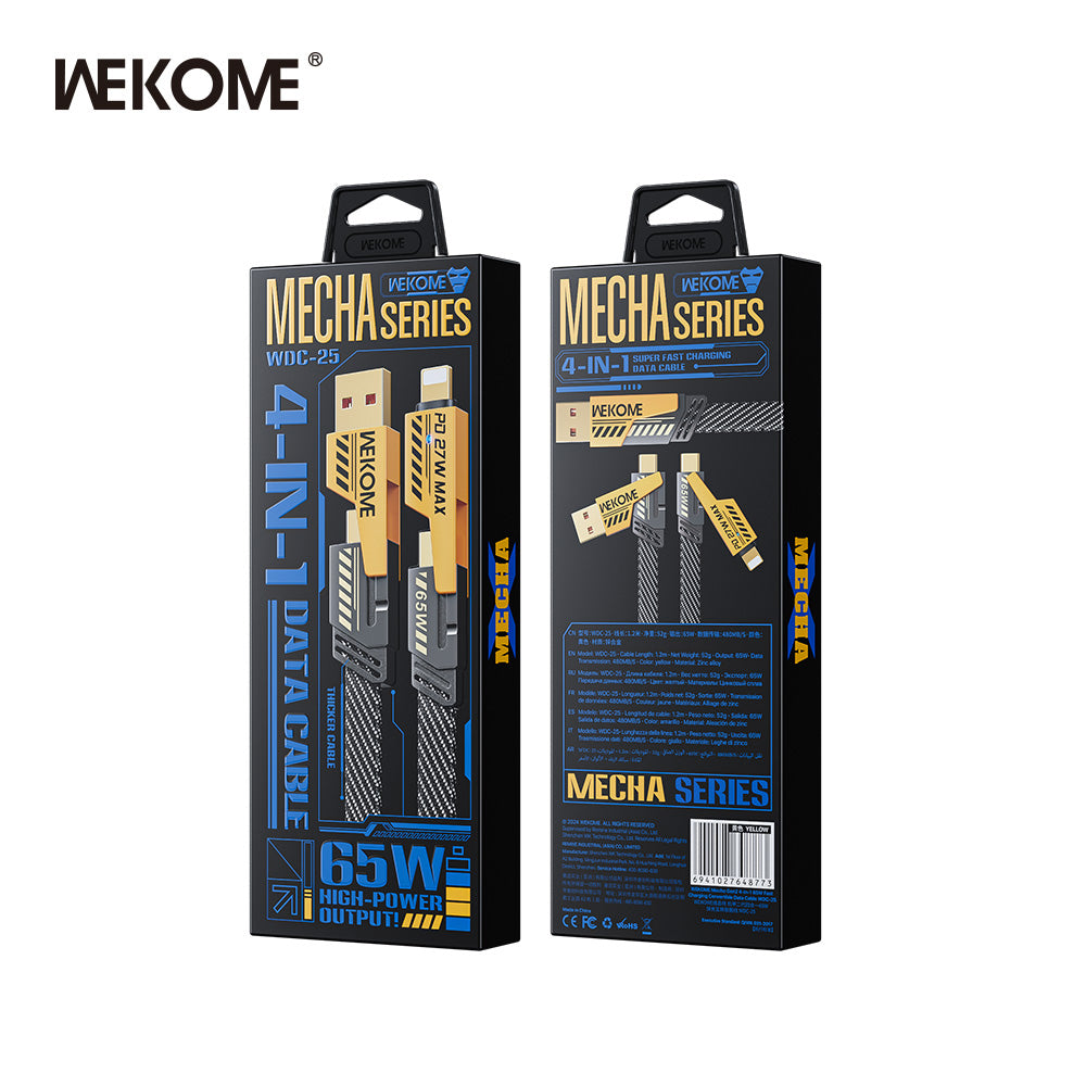 WEKOME 65W 480 Mbps Super Fast Charging Cable | 4 in 1 design USB A / Type C to Lightening / Type C | WDC-25 1.2m Tangle Free Cable